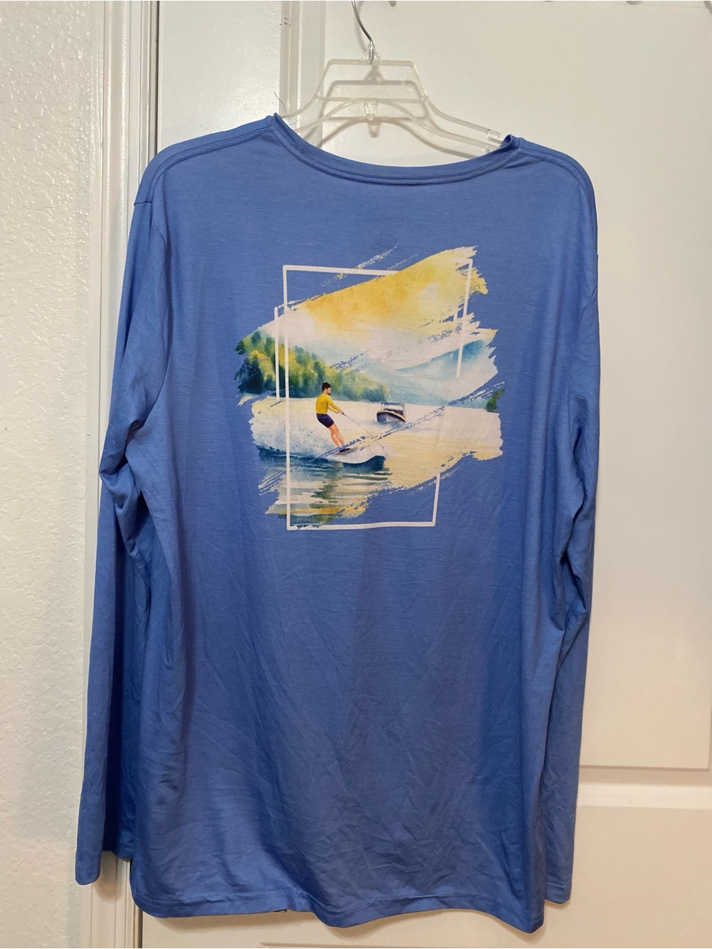 Savannah Men's Long-Sleeve Tee in Sky Blue with Surf Graphic